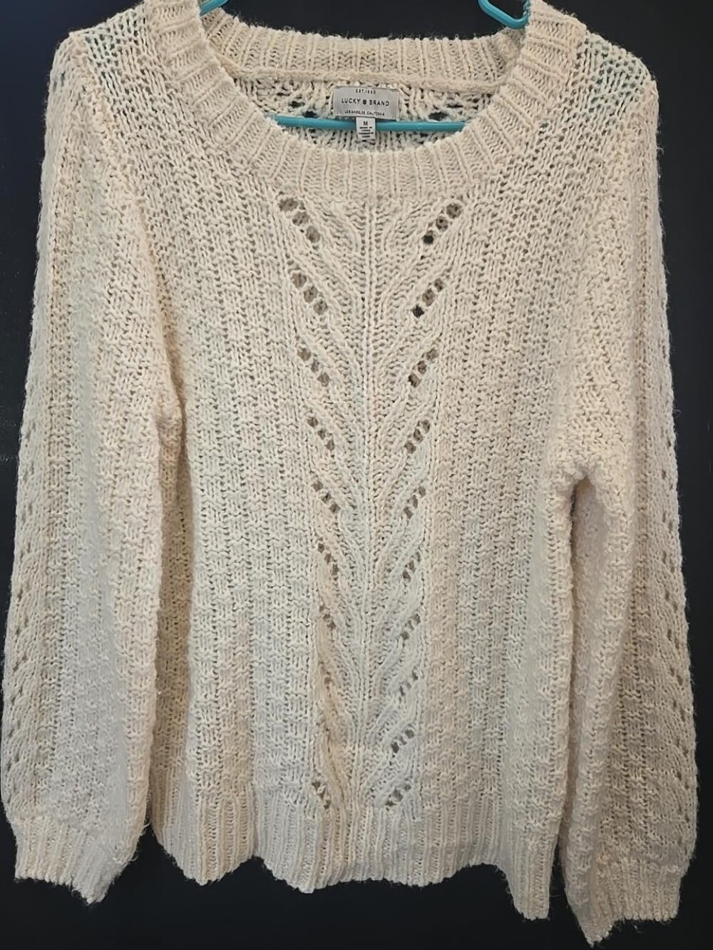Lucky Brand Pointelle Pullover Sweater Natural Wool Blend M 7WD5794